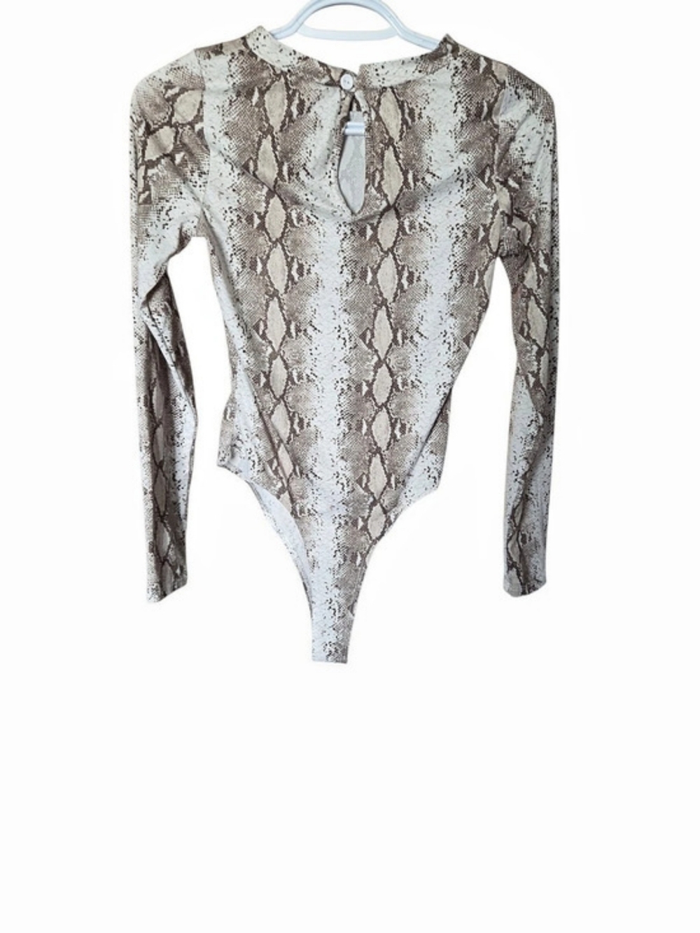 Common Crush USA Snakeskin Print Long Sleeve Bodysuit Grey Brown
